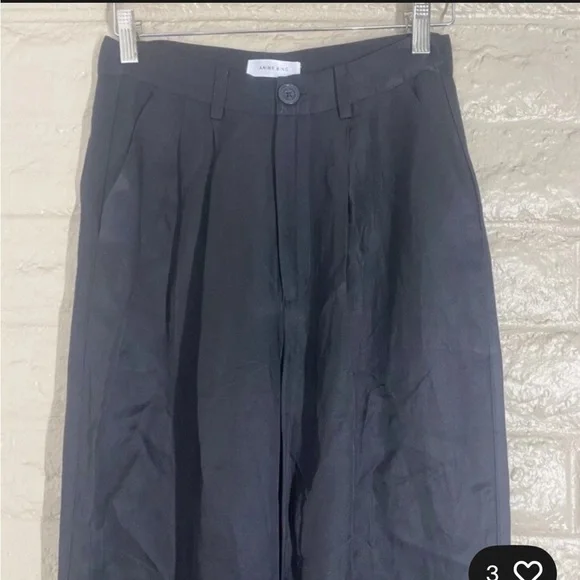 Anine Bing Carla Pleated Twill Wide Leg Trousers Pants Linen Blend Black Size 34 - Picture 10 of 13
